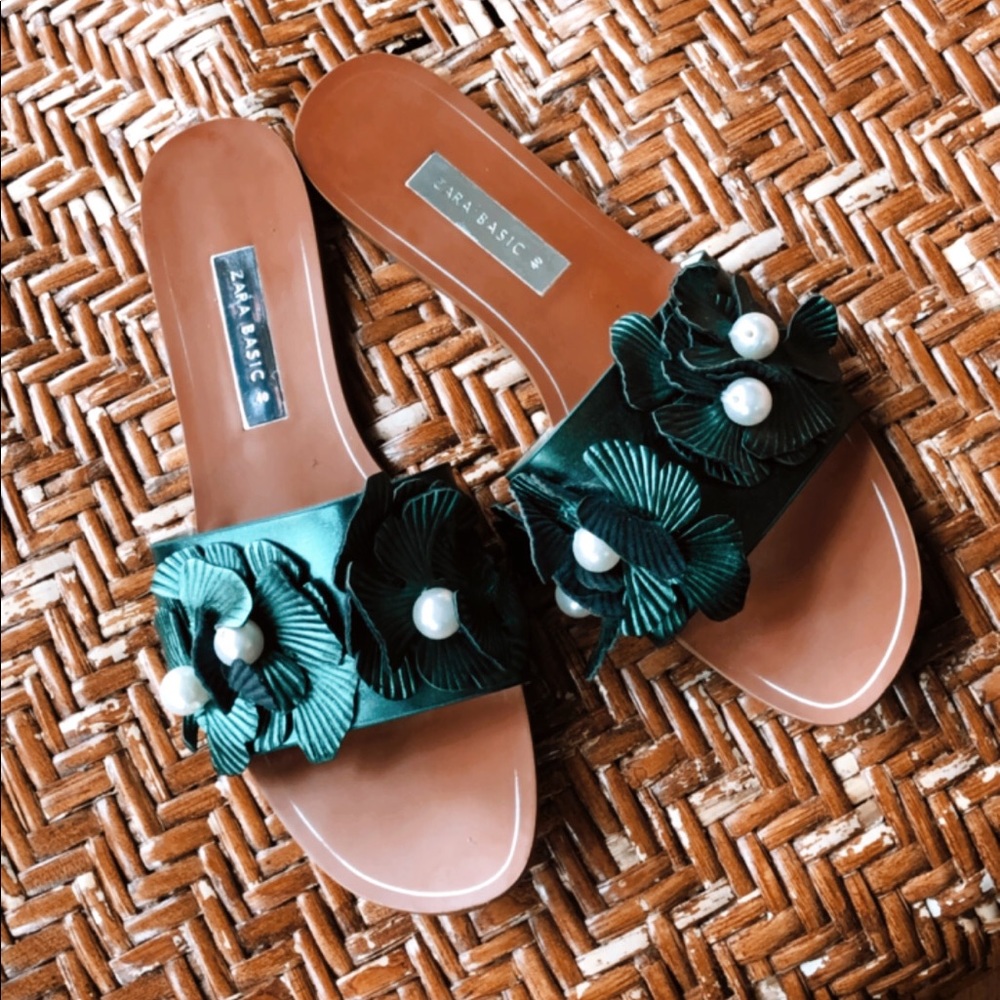 Zara Metallic Floral Pearl Sandals